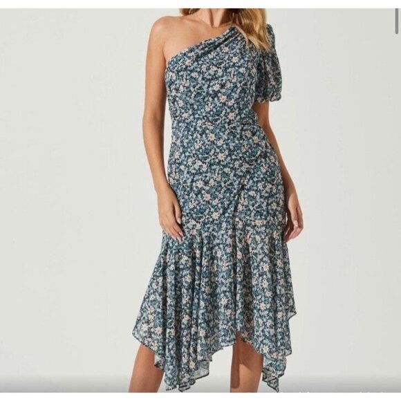 ASTR the Label Santorini Dress Blue Peach Multi Floral - Picture 1 of 6